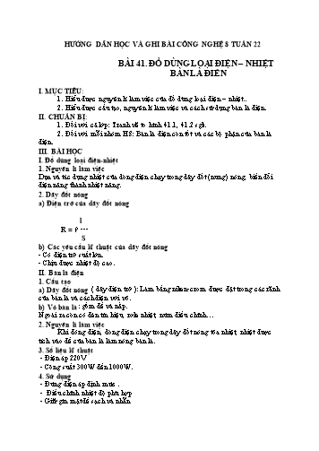Giáo án Công nghệ 8 - Tuần 22, Bài 41: Đồ dùng loại điện, nhiệt Bàn là điện