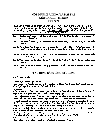 Giáo án Địa lí Lớp 9 - Tuần 24, Bài: Vùng đồng bằng sông Cửu Long