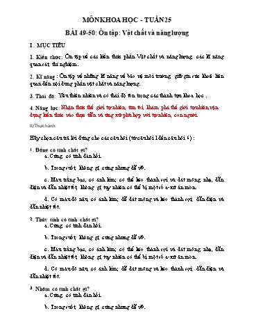 Giáo án Khoa học Lớp 5 - Tuần 25, Bài 49+50: Ôn tập Vật chất và năng lượng