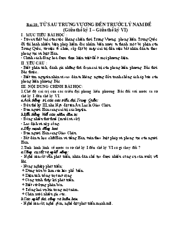Giáo án Lịch sử 6 - Bài 19: Từ sau Trưng Vương đến trước Lý Nam Đế (Giữa thế kỷ I - giữa thế kỷ VI)