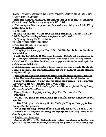 Giáo án Lịch sử 9 - Bài 20+21