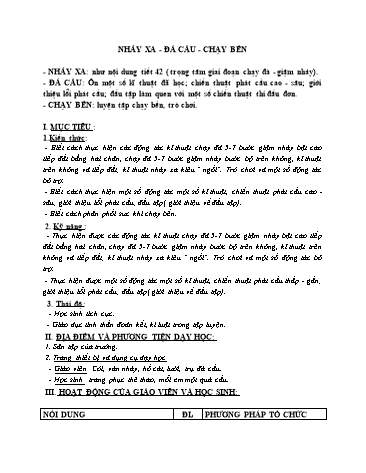 Giáo án môn Thể dục Lớp 8 - Bài: Nhảy xa. Đá cầu. Chạy bền