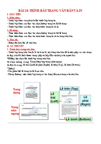 Giáo án môn Tin học Lớp 6 - Bài 18: Trình bày trang văn bản và in
