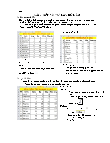 Giáo án môn Tin học Lớp 8 - Tuần 23, Bài 8: Sắp xếp và lọc dữ liệu