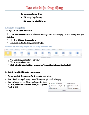 Giáo án môn Tin học Lớp 9 - Tuần 24, Bài: Tạo các hiệu ứng động