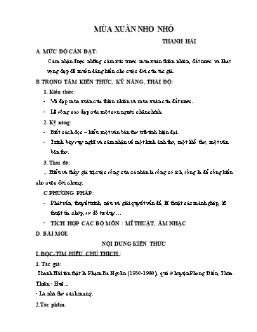 Giáo án Ngữ văn Lớp 9 - Bài: Mùa xuân nho nhỏ