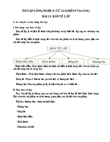 Giáo án ôn tập Công nghệ Lớp 8 - Bài 13: Bản vẽ lắp - Năm học 2019-2020