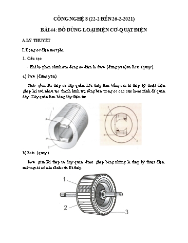 Giáo án ôn tập Công nghệ Lớp 8 - Bài 44: Đồ dùng loại điện cơ Quạt điện - Năm học 2020-2021