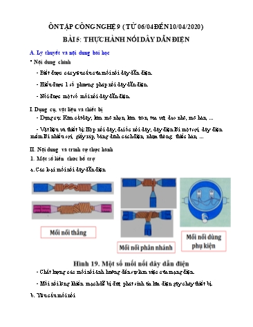 Giáo án ôn tập Công nghệ Lớp 9 - Bài 5: Thực hành Nối dây dẫn điện - Năm học 2019-2020