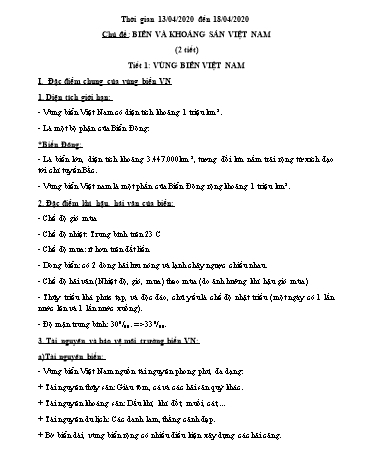 Giáo án ôn tập Địa lí Lớp 8 - Chủ đề: Biển và khoáng sản Việt Nam (2 tiết) - Năm học 2019-2020