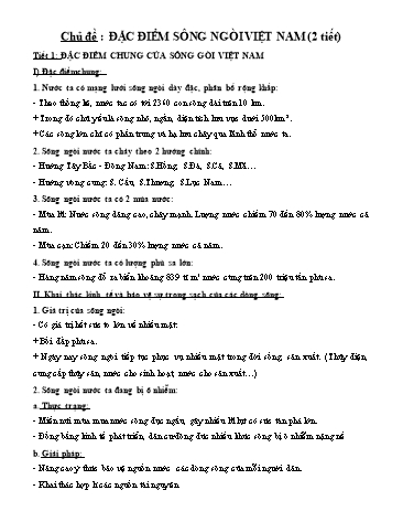 Giáo án ôn tập Địa lí Lớp 8 - Chủ đề: Đặc điểm sông ngòi Việt Nam (2 tiết)