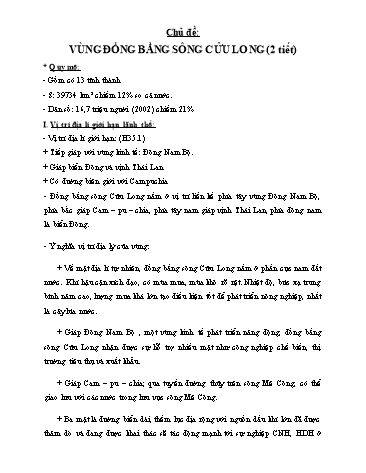 Giáo án ôn tập Địa lí Lớp 9 - Chủ đề: Vùng đồng bằng sông Cửu Long (2 tiết)