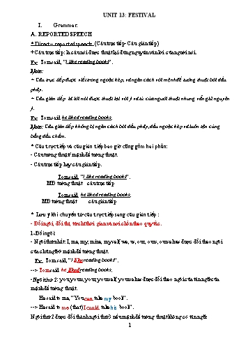 Giáo án ôn tập Tiếng Anh Lớp 8 - Unit 13: Festivals