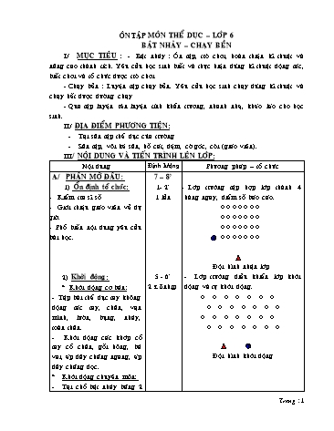 Giáo án Thể dục Lớp 6 - Bài: Bật nhảy. Chạy bền