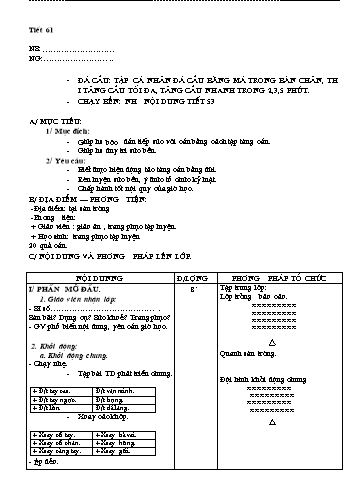 Giáo án Thể dục Lớp 6 - Tiết 61 đến Tiết 69