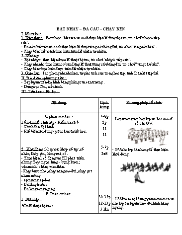 Giáo án Thể dục Lớp 6 - Tuần 31, Bài: Bật nhảy. Đá cầu. Chạy bền