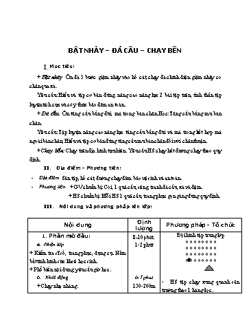 Giáo án Thể dục Lớp 7 - Bài: Bật nhảy. Đá cầu. Chạy bền (Tiếp)