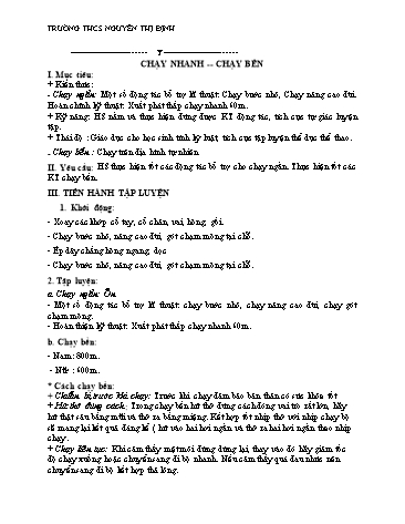 Giáo án Thể dục Lớp 7 - Bài: Chạy nhanh. Chạy bền - Trường THCS Nguyễn Thị Định