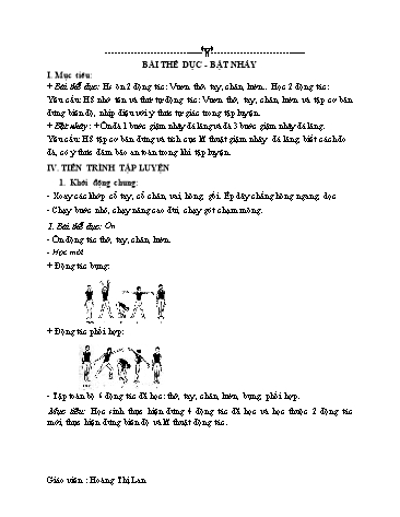 Giáo án Thể dục Lớp 7 - Bài: Thể dục. Bật nhảy - Hoàng Thị Lan