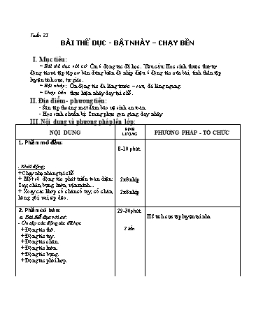 Giáo án Thể dục Lớp 7 - Tuần 23, Bài: Thể dục. Bật nhảy. Chạy bền