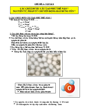 Giáo án theo chủ đề môn Vật lí 8 - Chủ đề 4: Các chất được cấu tạo như thế nào. Nnguyên tử, phân tử chuyển động hay đứng yên