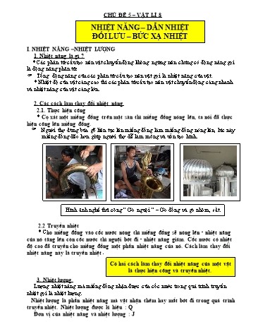 Giáo án theo chủ đề môn Vật lí 8 - Chủ đề 5: Nhiệt năng. Dẫn nhiệt đối lưu. Bức xạ nhiệt