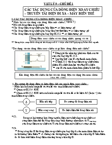 Giáo án theo chủ đề môn Vật lí 9 - Chủ đề 1: Các tác dụng của dòng điện xoay chiều. Truyền tải điện đi xa. Máy biến thế