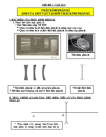 Giáo án theo chủ đề môn Vật lí 9 - Chủ đề 5: Thấu kính phân kì ảnh của một vật tạo bởi thấu kính phân kì