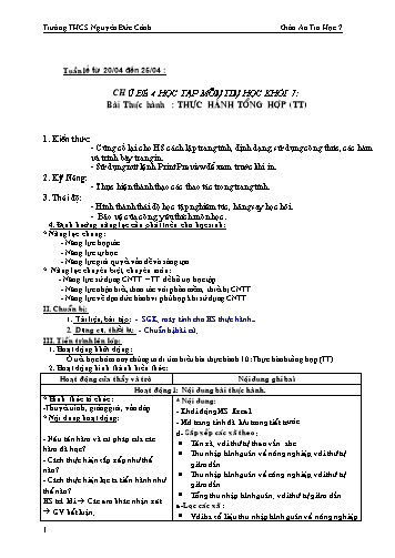 Giáo án Tin học 7 - Bài thực hành: Thực hành tổng hợp (Tiếp theo) - Trường THCS Nguyễn Đức Cảnh