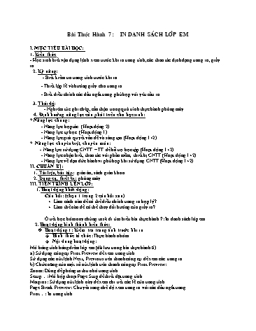 Giáo án Tin học Lớp 7 - Bài thực hành 7: In danh sách lớp em