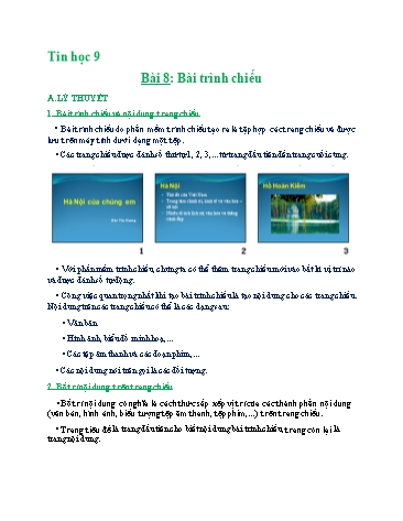 Giáo án Tin học Lớp 9 - Bài 8: Bài trình chiếu