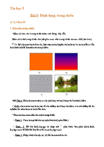 Giáo án Tin học Lớp 9 - Bài 9: Định dạng trang chiếu
