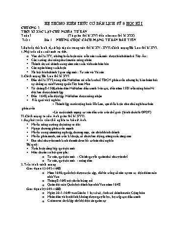 Hệ thống kiến thức cơ bản học kì I môn Lịch sử Lớp 8
