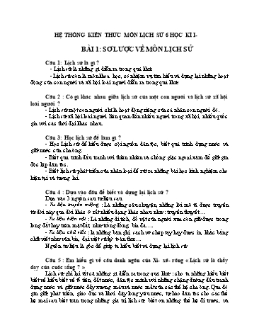 Hệ thống kiến thức ôn tập học kì I môn Lịch sử Lớp 6