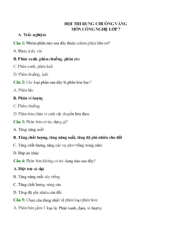 Hội thi Rung chuông vàng môn Công nghệ Lớp 7