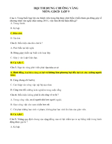 Hội thi Rung chuông vàng môn Giáo dục công dân Lớp 9