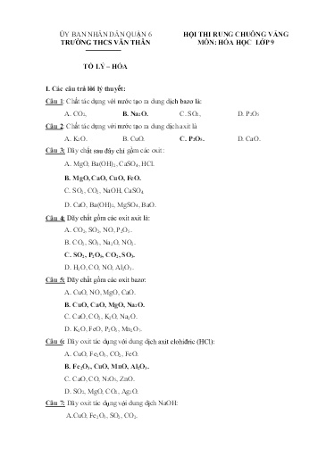 Hội thi Rung chuông vàng môn Hóa học Lớp 9 - Trường THCS Văn Thân