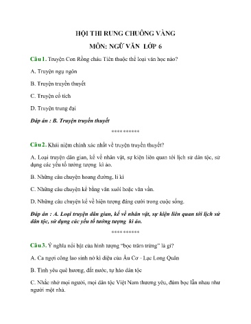 Hội thi Rung chuông vàng môn Ngữ văn Lớp 6