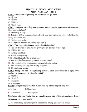 Hội thi Rung chuông vàng môn Ngữ văn Lớp 7