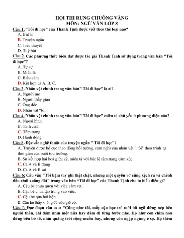 Hội thi Rung chuông vàng môn Ngữ văn Lớp 8