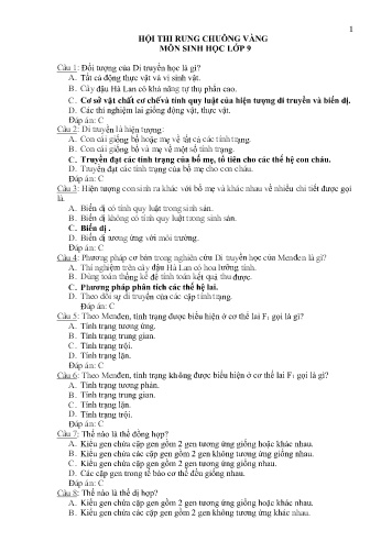 Hội thi Rung chuông vàng môn Sinh học Lớp 9
