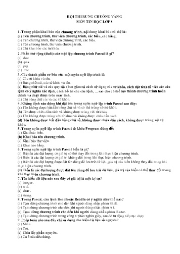 Hội thi Rung chuông vàng môn Tin học Lớp 8