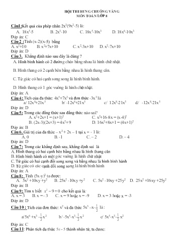 Hội thi Rung chuông vàng môn Toán Lớp 8