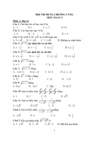 Hội thi Rung chuông vàng môn Toán Lớp 9