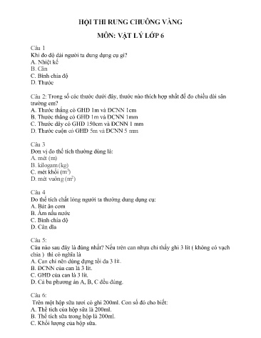 Hội thi Rung chuông vàng môn Vật lý Lớp 6