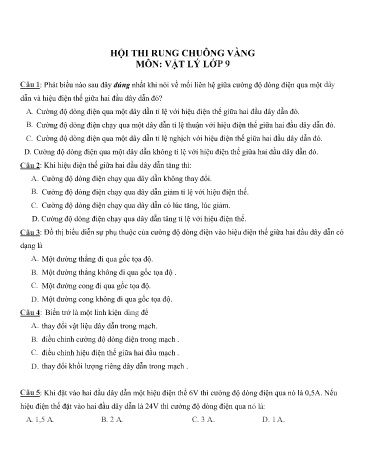 Hội thi Rung chuông vàng môn Vật lý Lớp 9