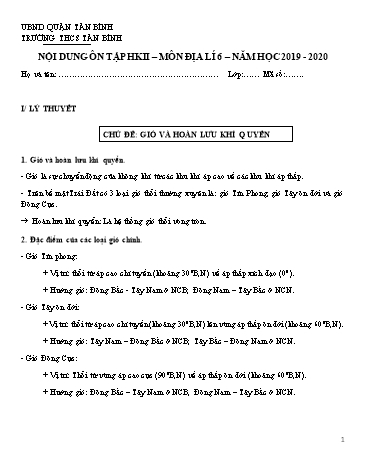 Hướng dẫn ôn tập học kì II môn Địa lí 6 - Năm học 2019-2020 - Trường THCS Tân Bình