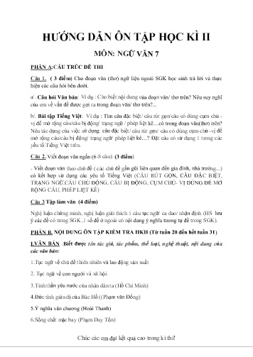 Hướng dẫn ôn tập học kì II môn Ngữ văn 7 - Năm học 2018-2019