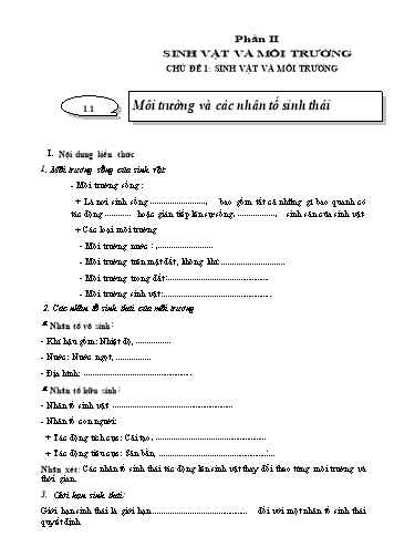 Hướng dẫn tự học môn Sinh học Lớp 9 - Phần II: Sinh vật và môi trường - Chủ đề 1: Sinh vật và môi trường