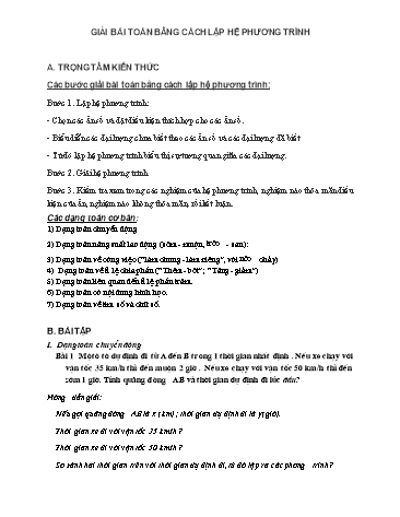Hướng dẫn tự học môn Toán Lớp 9 - Bài: Giải bài toán bằng cách lập hệ phương trình